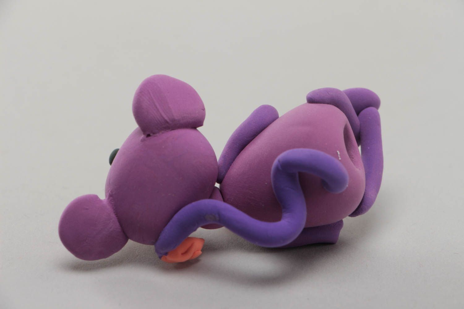 Handmade small bright polymer clay animal figurine of violet monkey collectible photo 3