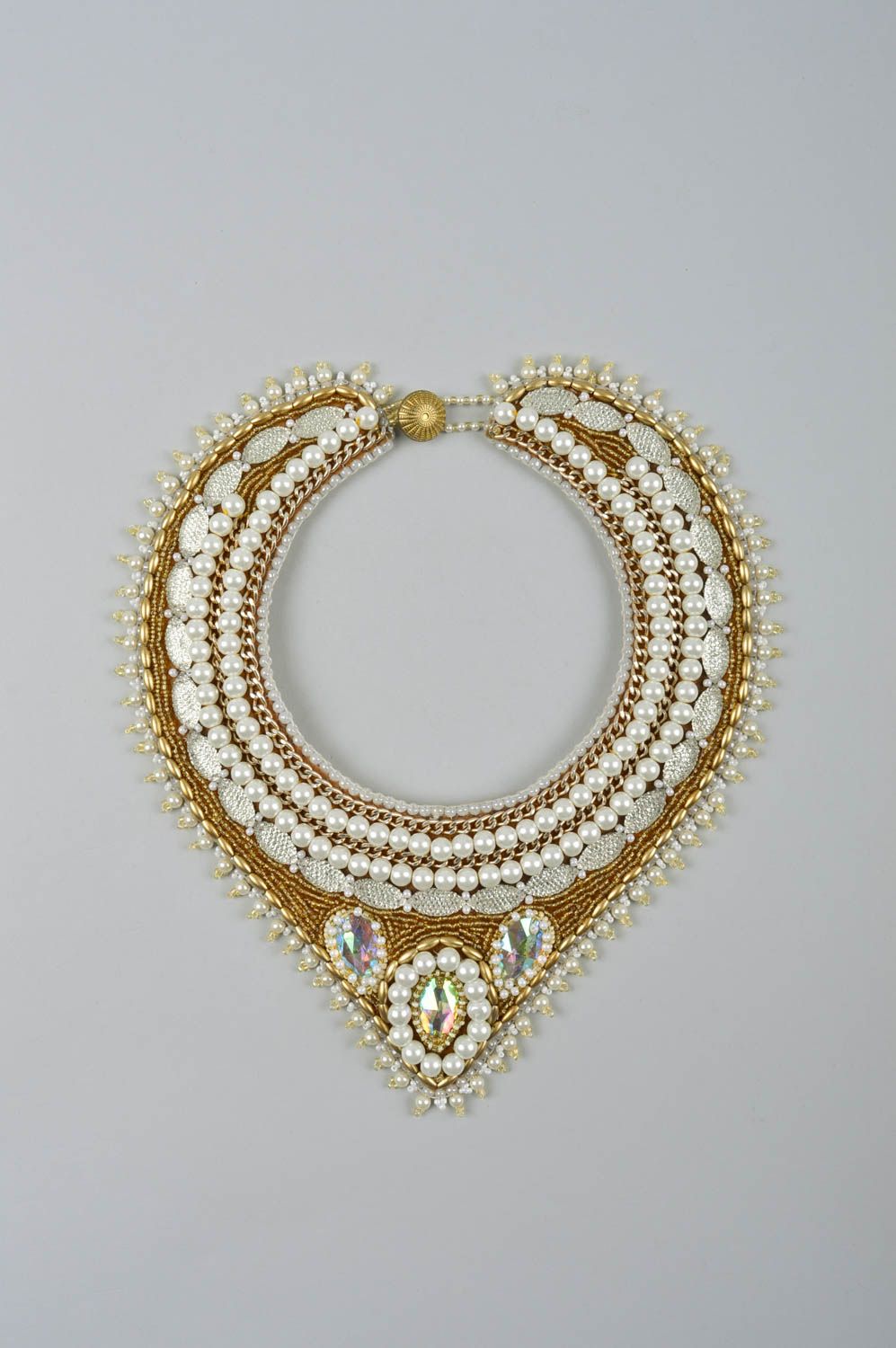 Collier large Bijou fait main couleur d'or perles rocaille Accessoire pour femme photo 2