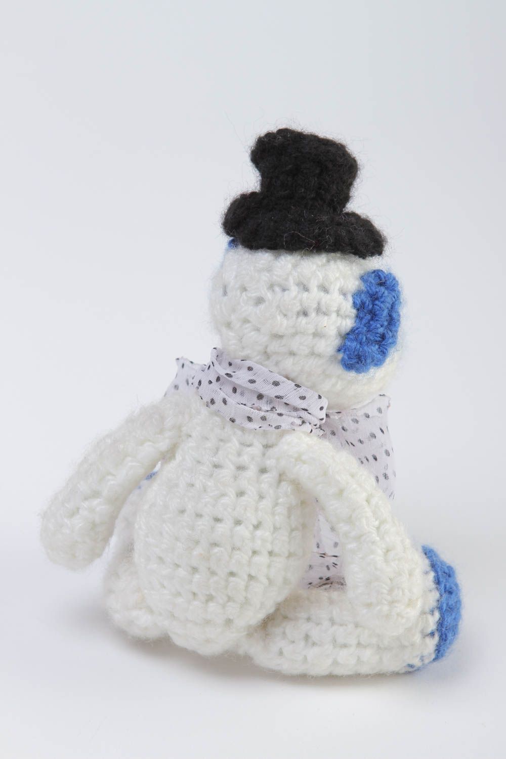 Jouet tricoté Peluche faite main ourson blanc bleu Cadeau enfant Fiancé photo 4