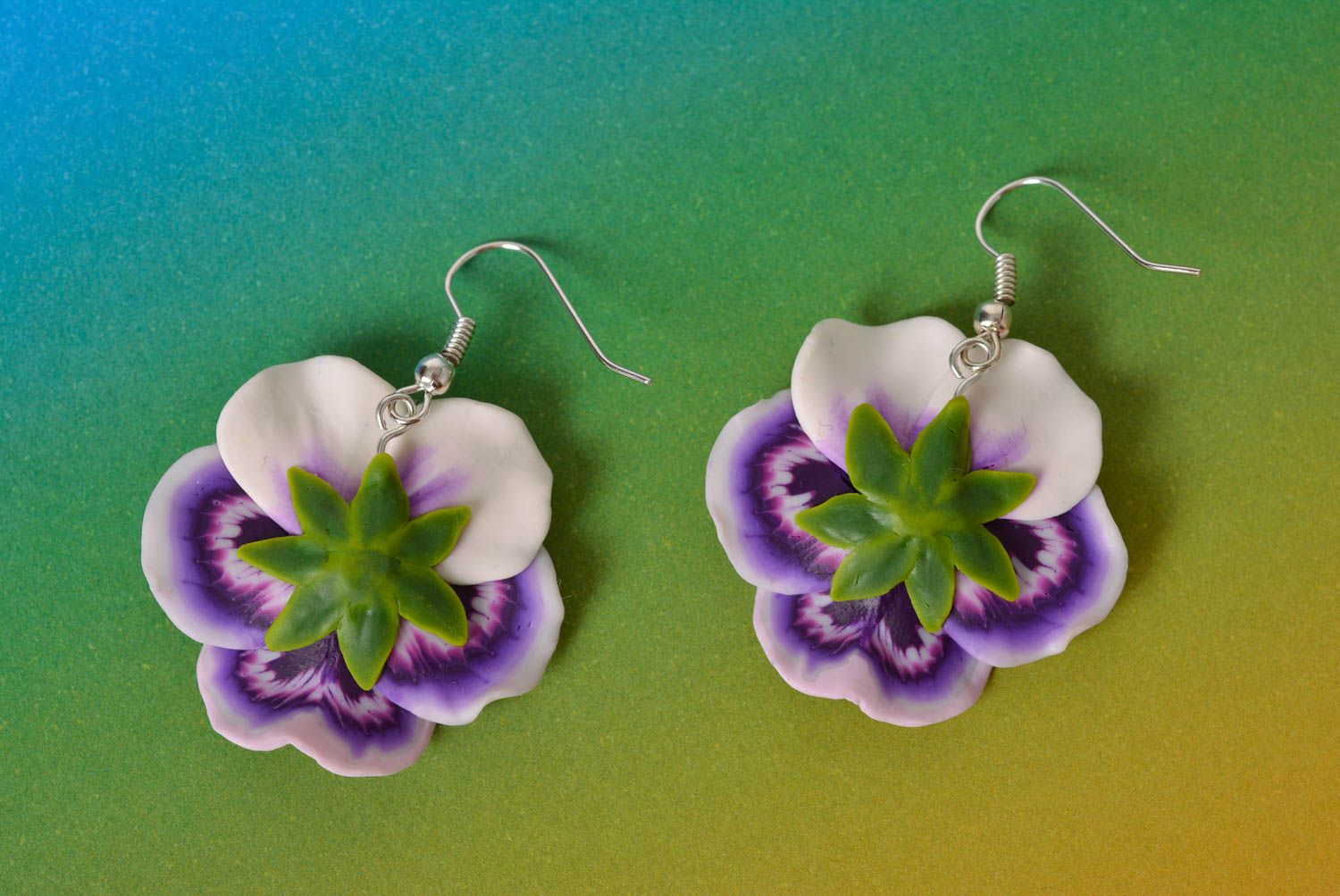 Beautiful homemade designer plastic flower earrings Pansies photo 4