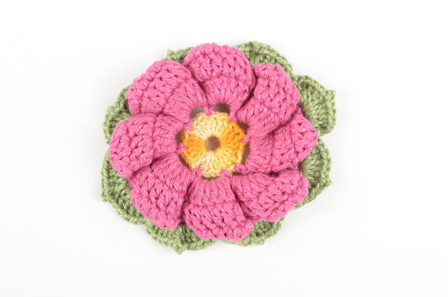 Handmade designer accessory tender crocheted flower stylish blank for brooch photo 3