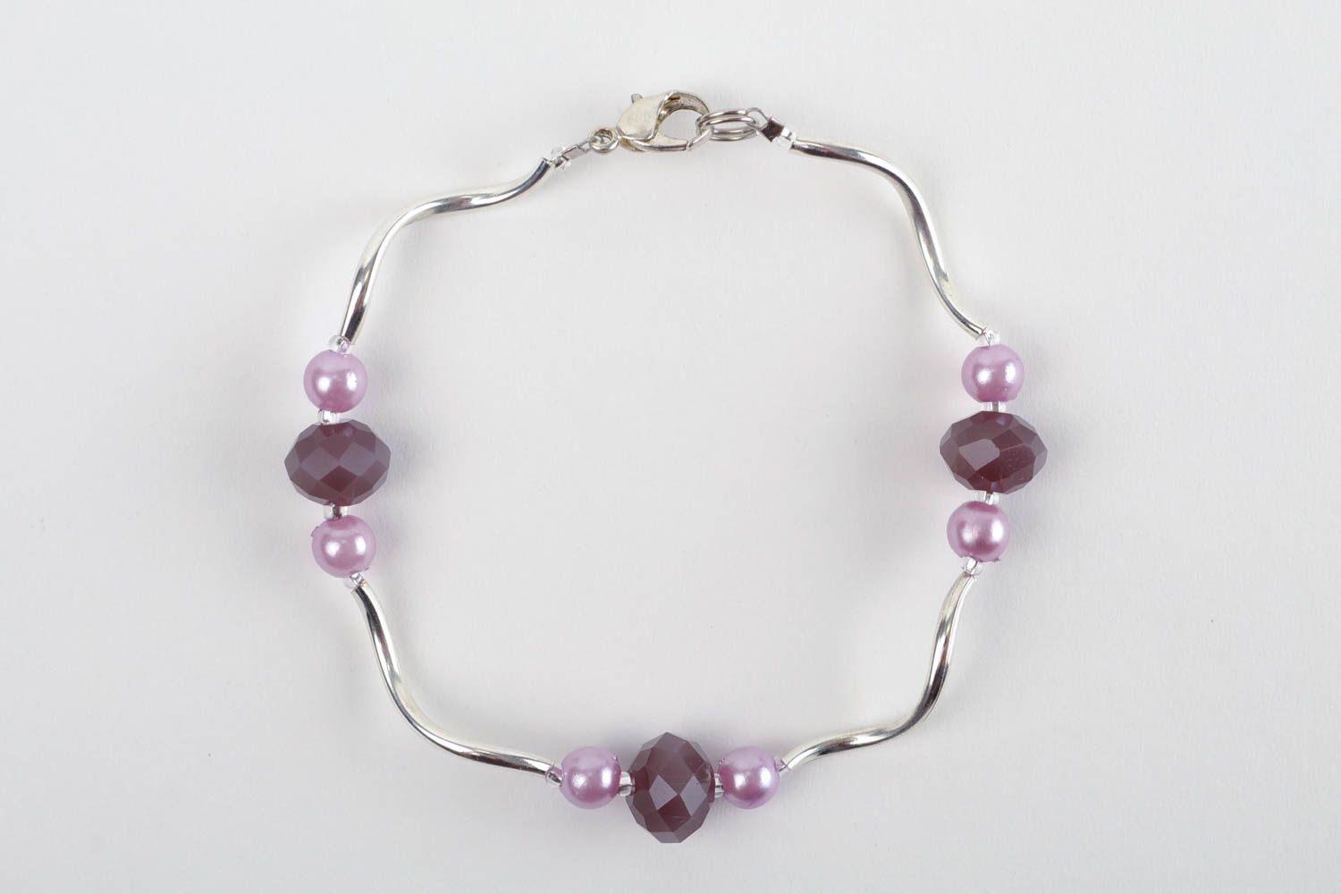 Bracelet fin Bijou fait main métal perles de rocaille rose mauve Cadeau femme photo 3