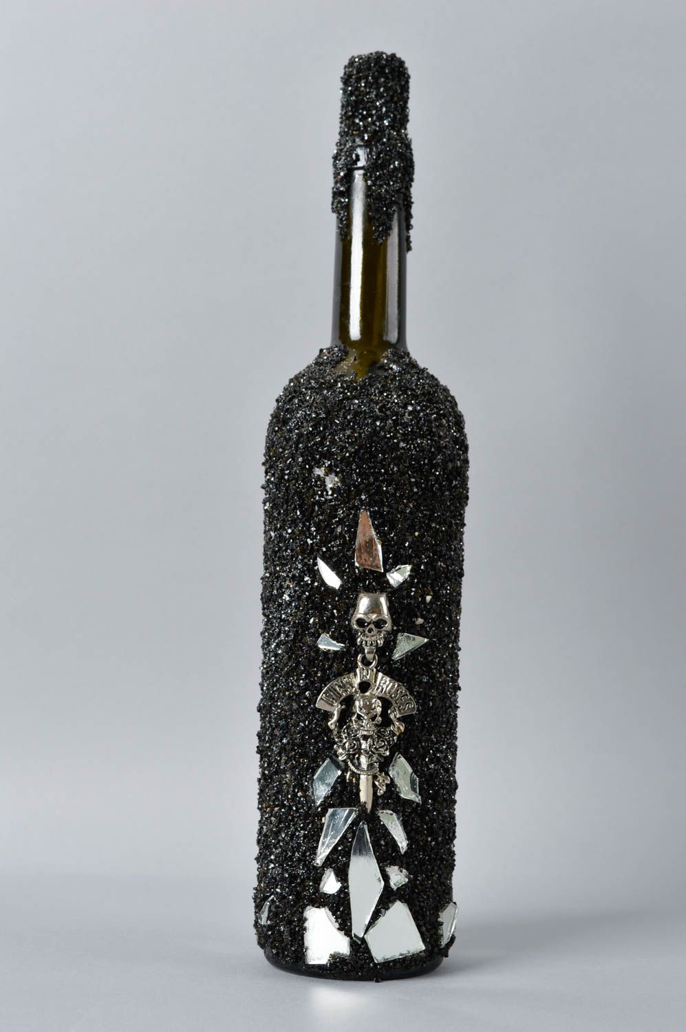 Стеклянная бутылка хэнд мэйд черная с песком украшение для дома декор квартиры фото 2