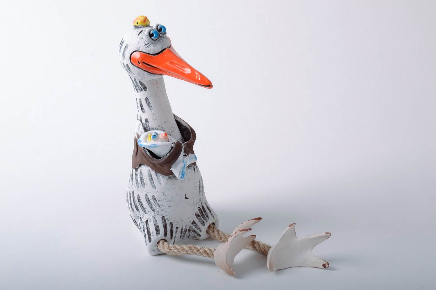 Cicogna salvadanaio fatto a mano in ceramica dipinto a mano idea regalo  foto 1
