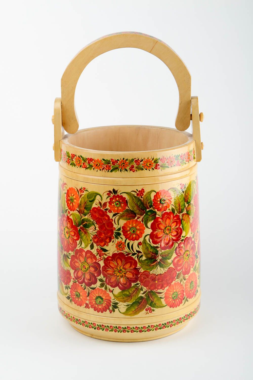 Handmade wooden bucket folk art painting sauna accessories housewarming gifts  photo 3