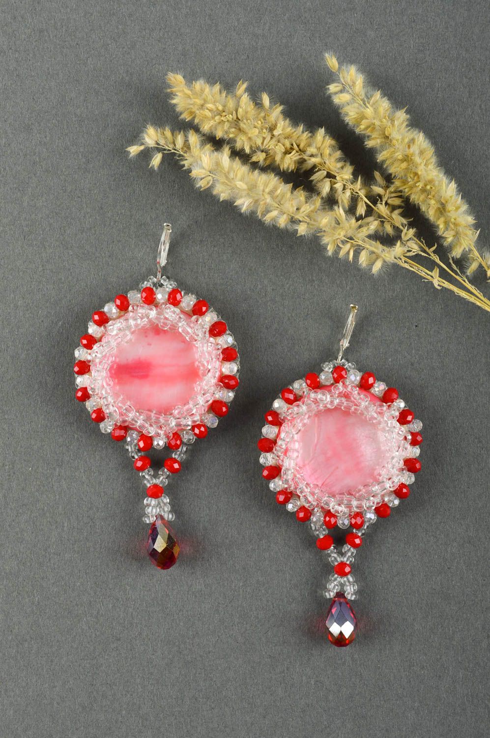 Handmade embroidered earrings beaded stylish earrings unusual accessory photo 1