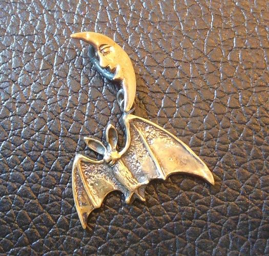 Small handmade tin pendant necklace in the shape of bat for men and women photo 1