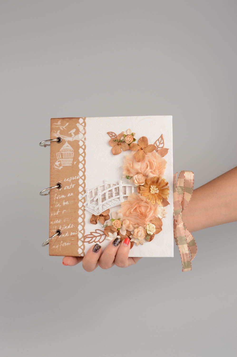 Livre d'or fait main en scrapbooking de carton de design blanc brun Romantisme photo 5