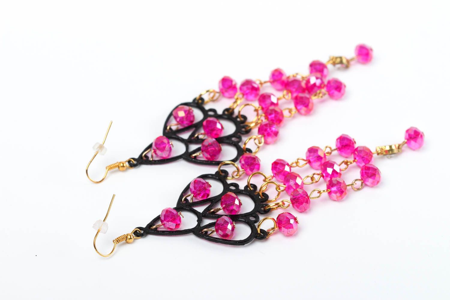 Boucles d'oreilles pendantes Bijou fait main roses en cristal Cadeau femme photo 4