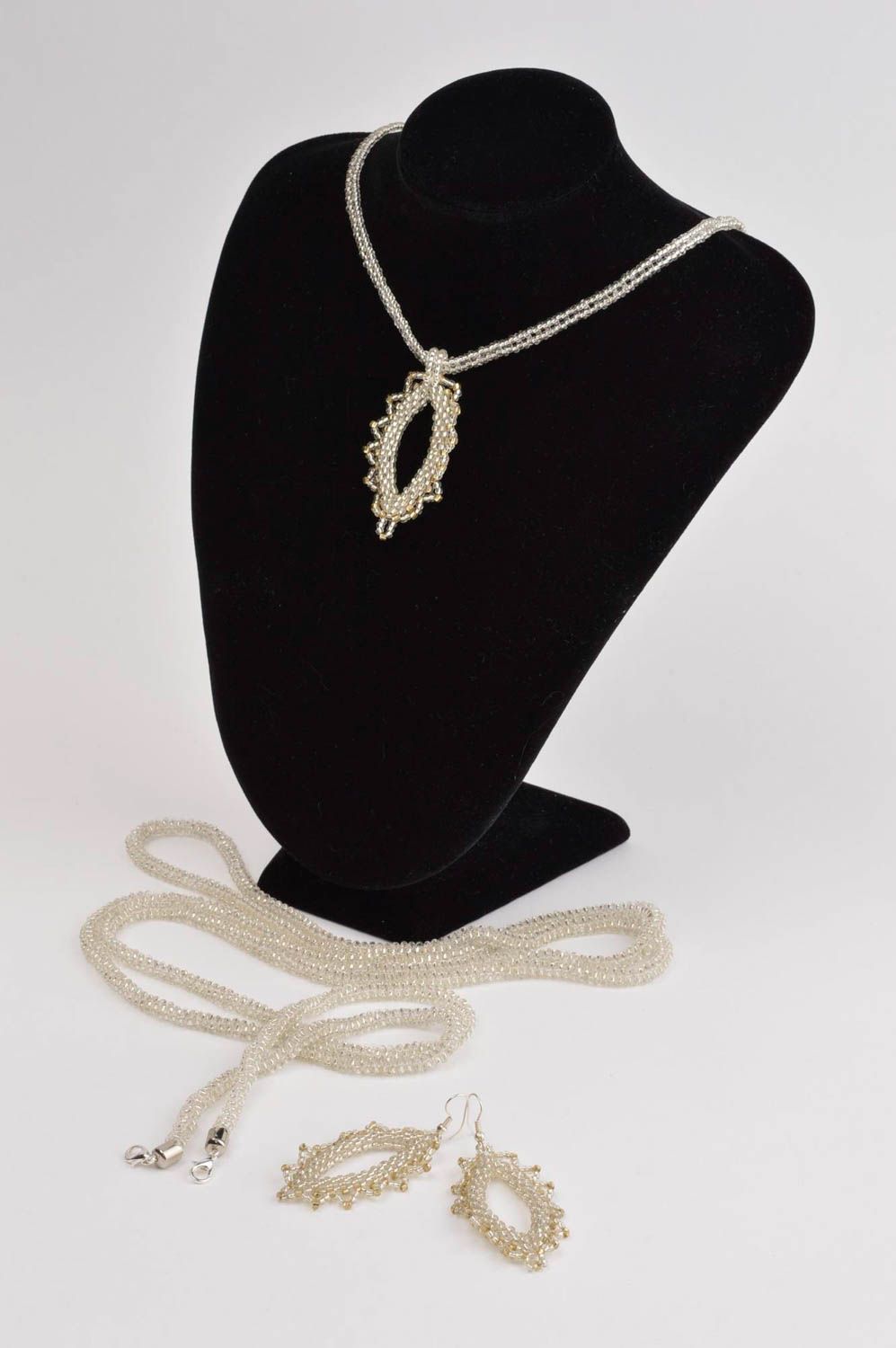 Beautiful handmade jewelry set beaded lariat necklace earrings neck pendant photo 1