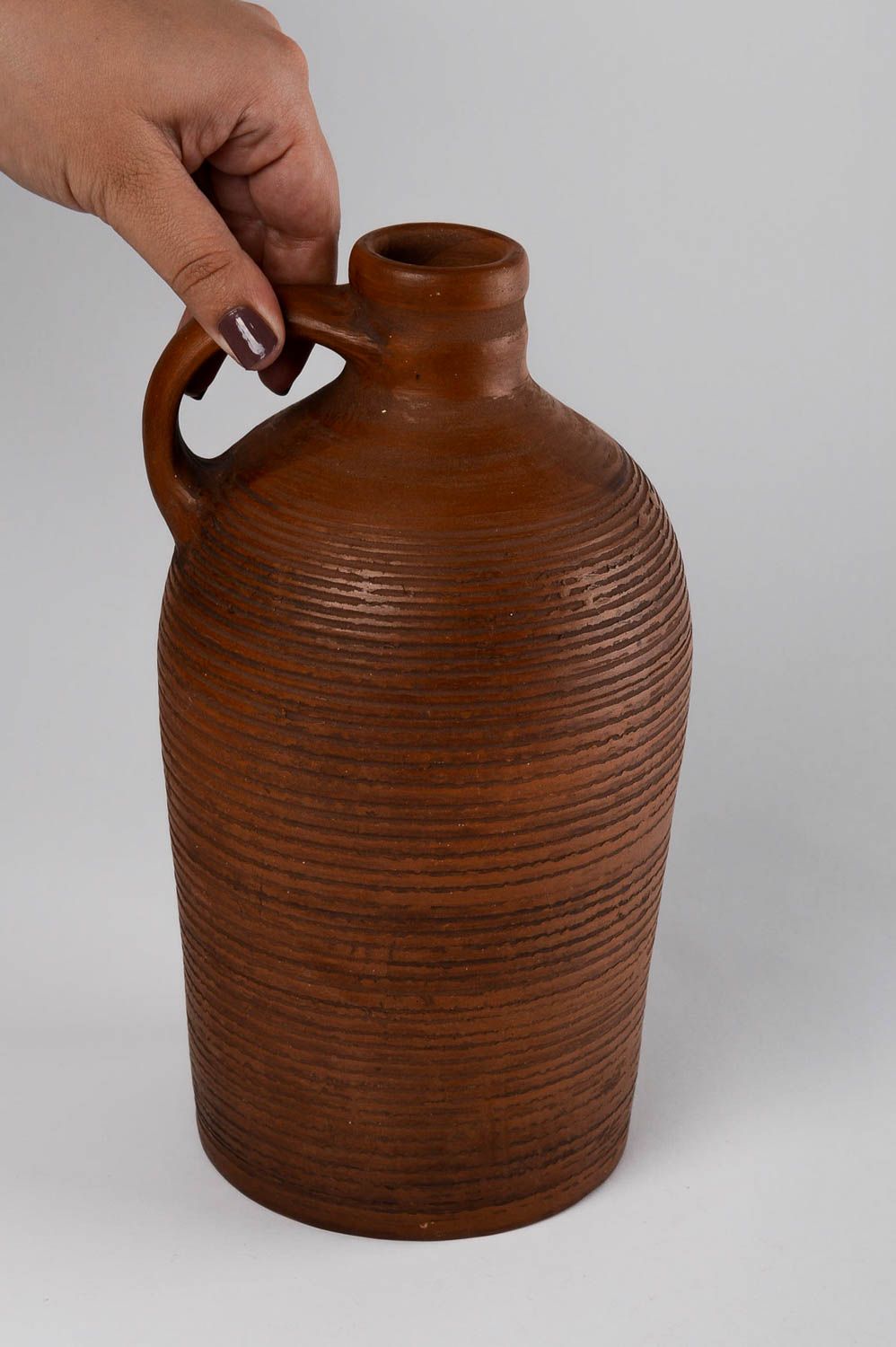 Глиняная бутылка посуда ручной работы стильная керамическая бутылка красивая фото 5