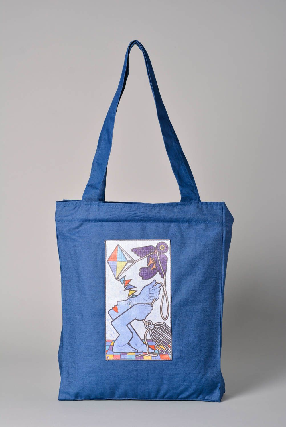 Сумка ручной работы красивая женская сумка синяя с принтом тканевая сумка фото 1