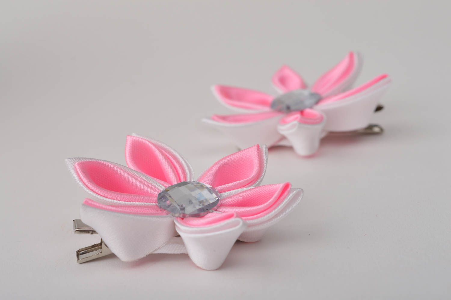 Homemade jewelry set designer accessories flower hair clips kanzashi flowers photo 8