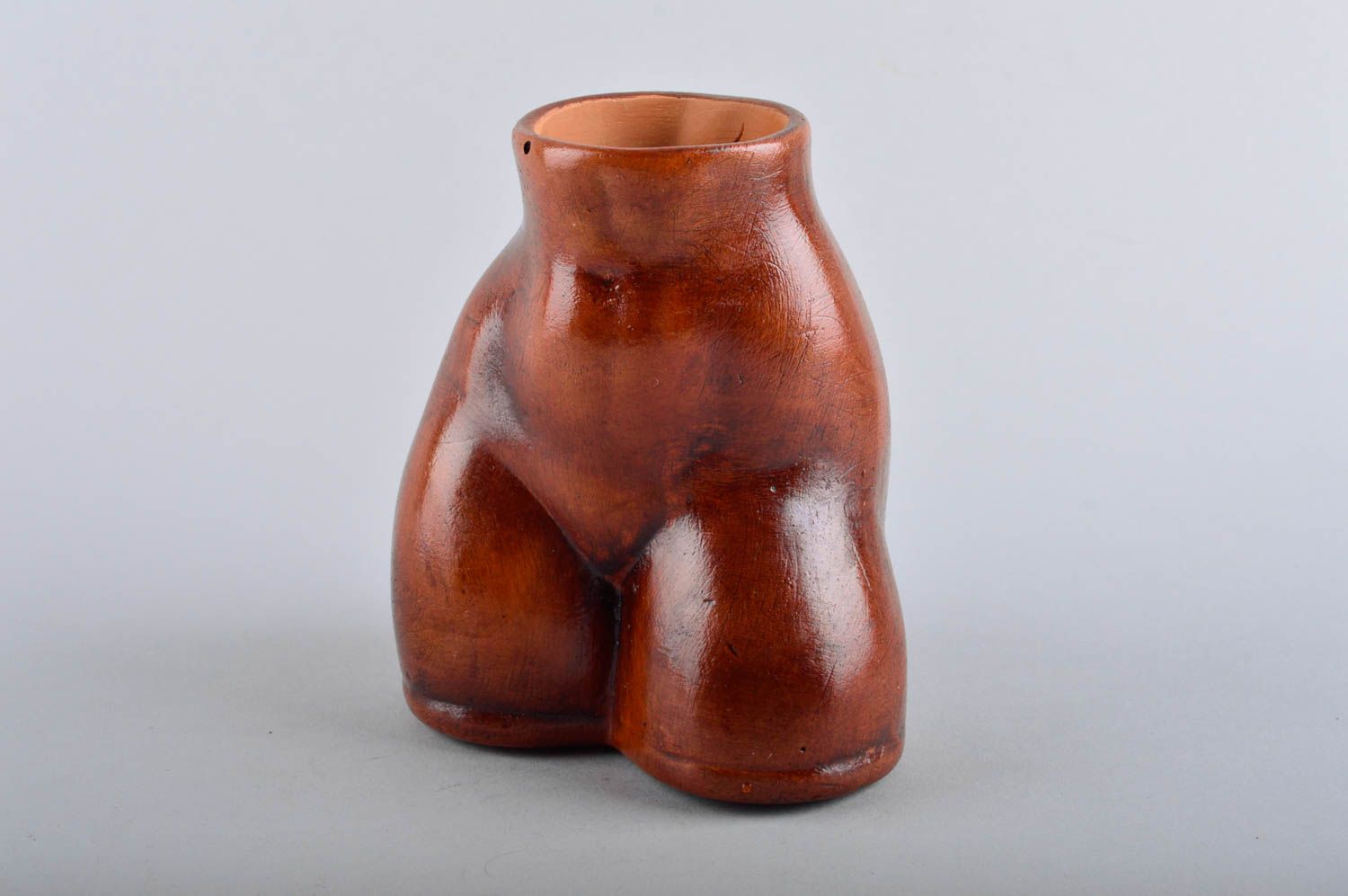 15 oz ceramic brown clay vase jug 4 inches tall 0,81 lb photo 2