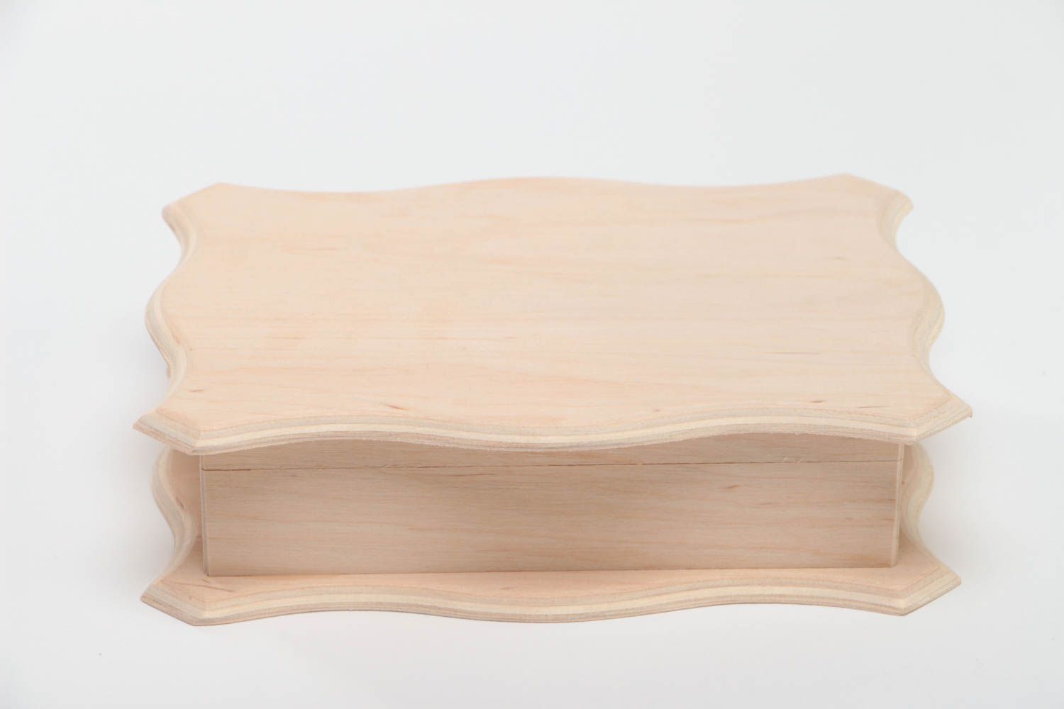 Handmade plywood craft blank rectangular jewelry box with figured edges photo 2