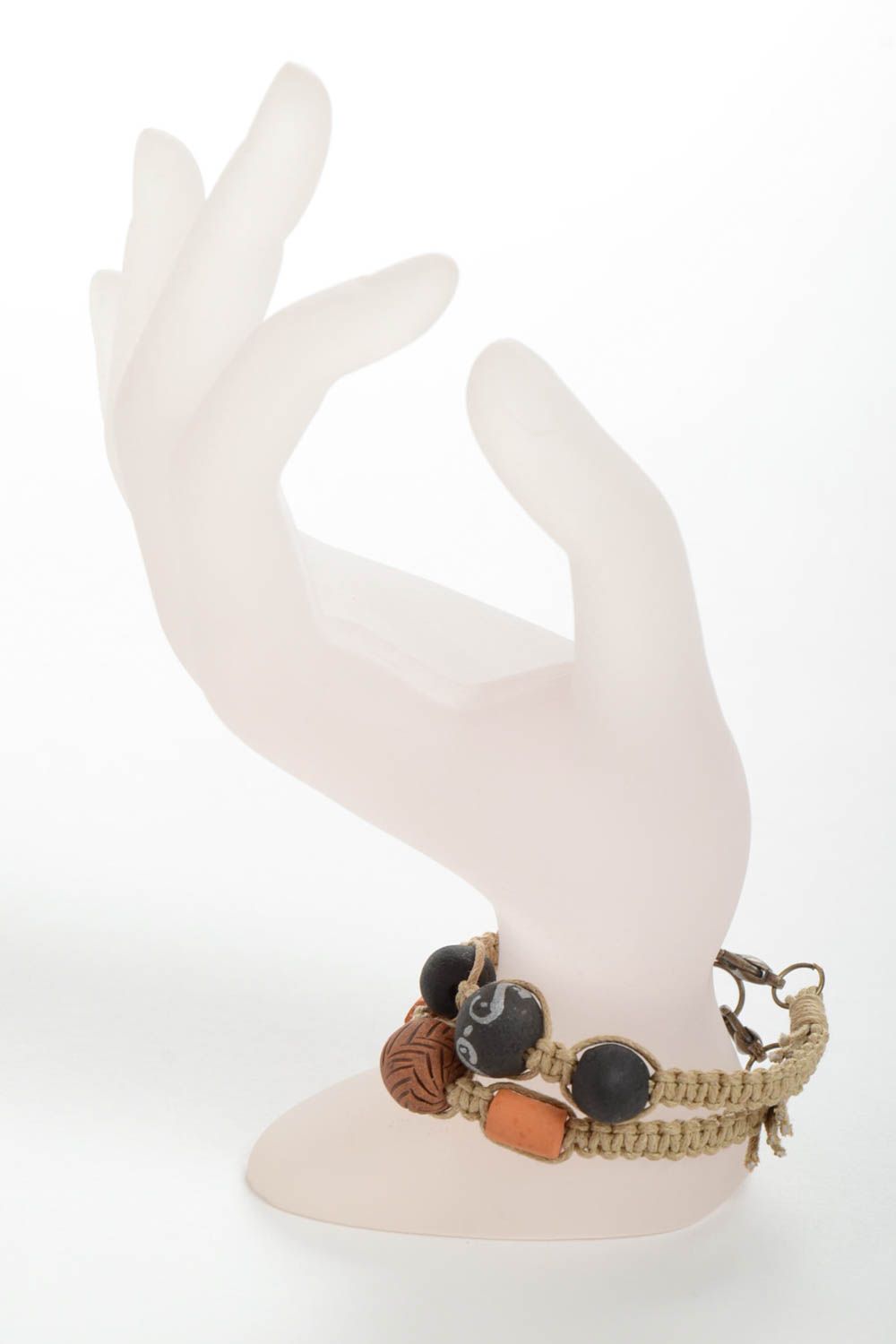 Bracelets textiles 2 Bijoux fait main tressés clairs perles Cadeau original photo 3