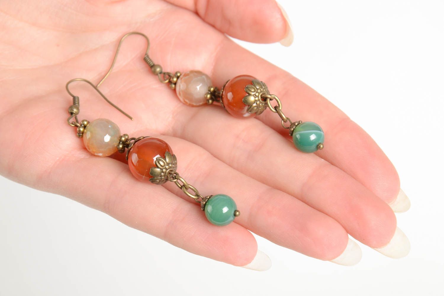 Handmade charming earrings natural stone jewelry trendy earrings with charms photo 3
