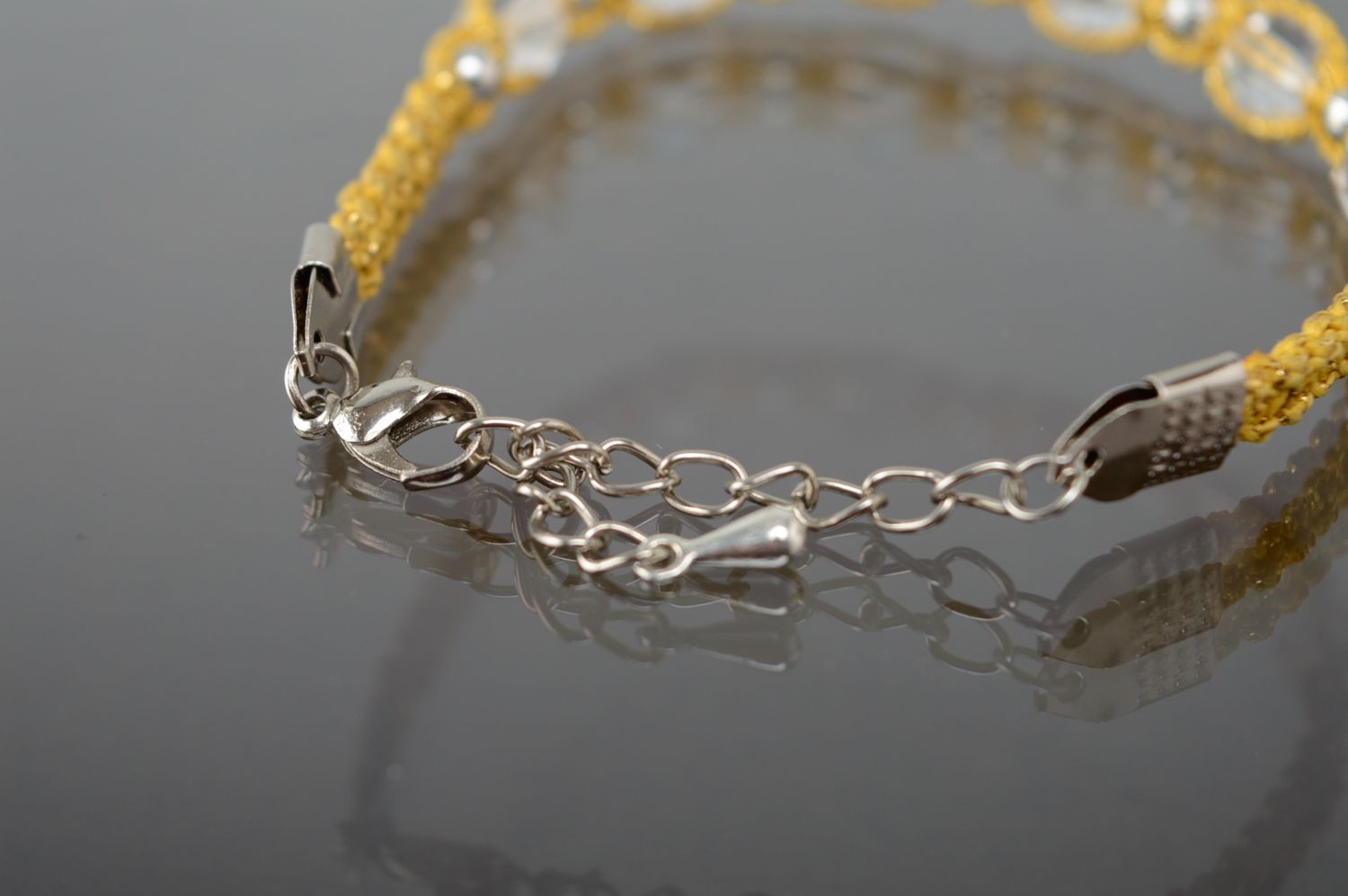 Bracelet en macramé de fil en coton ciré avec perles de cristal fleurs fait main photo 4