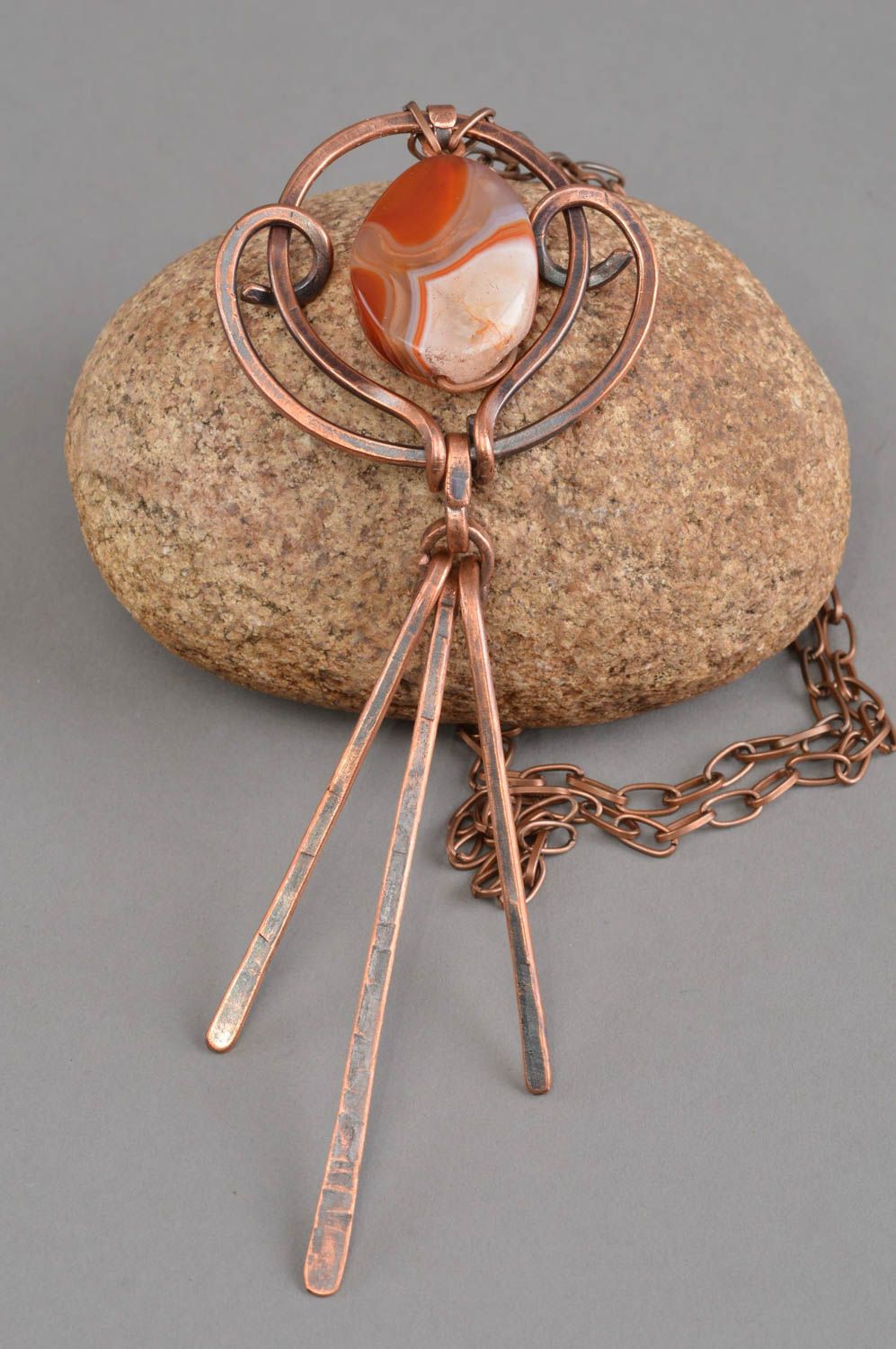 Copper pendant handmade accessory carnelian jewerly best gift ideas for women photo 1