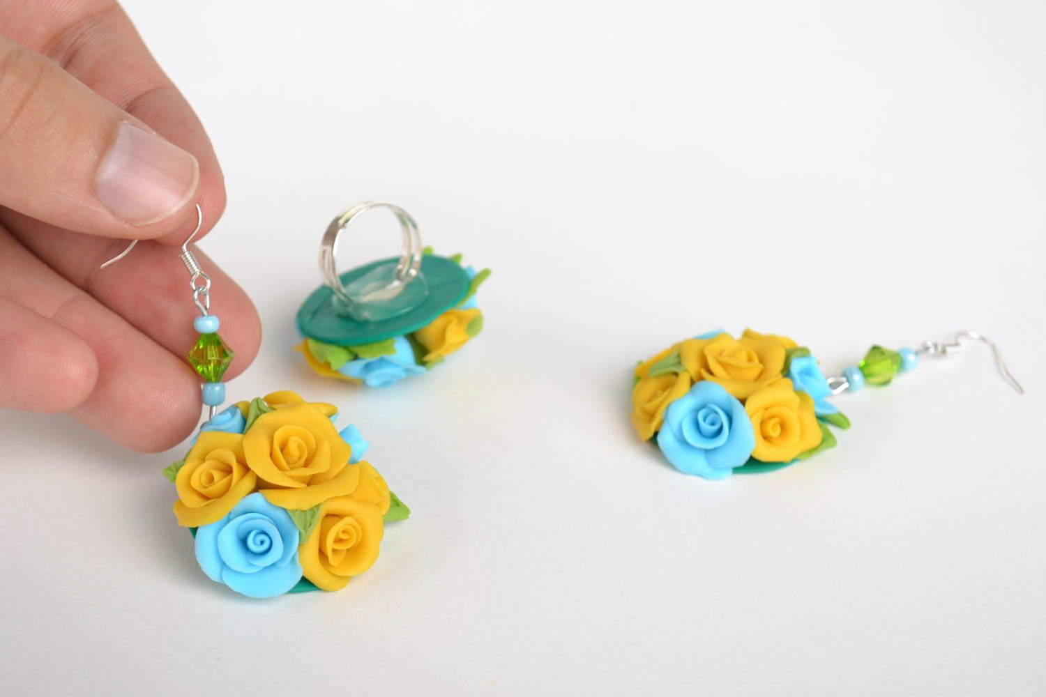 Handmade jewelry flower earrings unique rings polymer clay fashion accessories photo 5