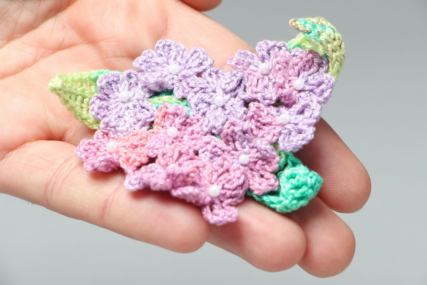 Unusual beautiful crochet flower brooch photo 4
