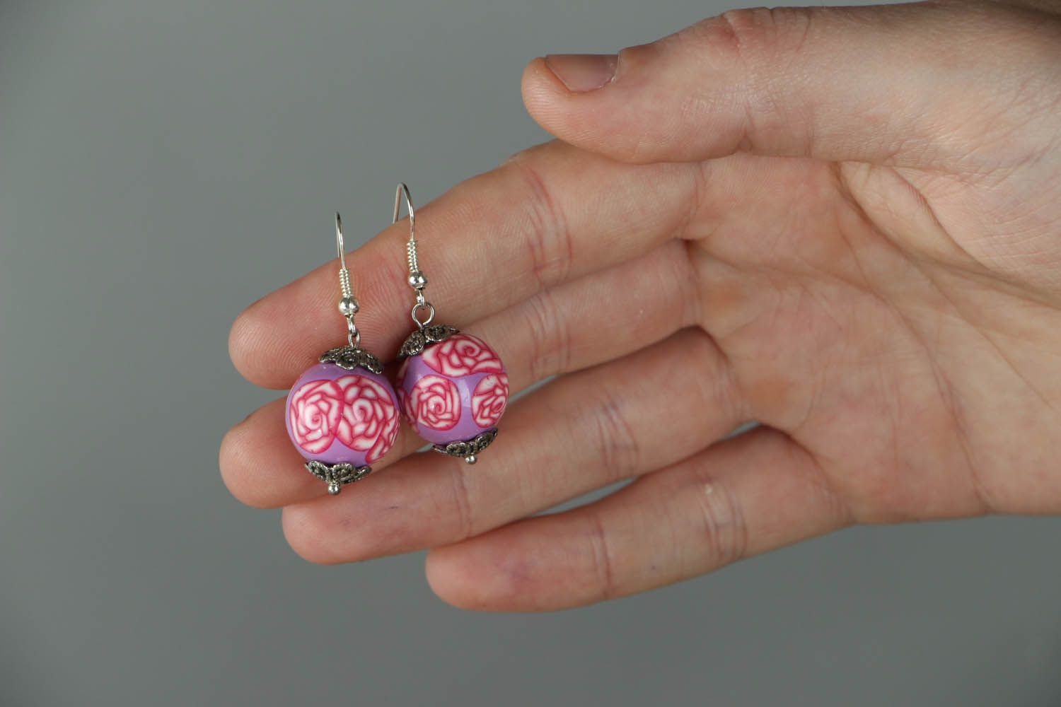 Polymer clay earrings Roses Beads photo 5