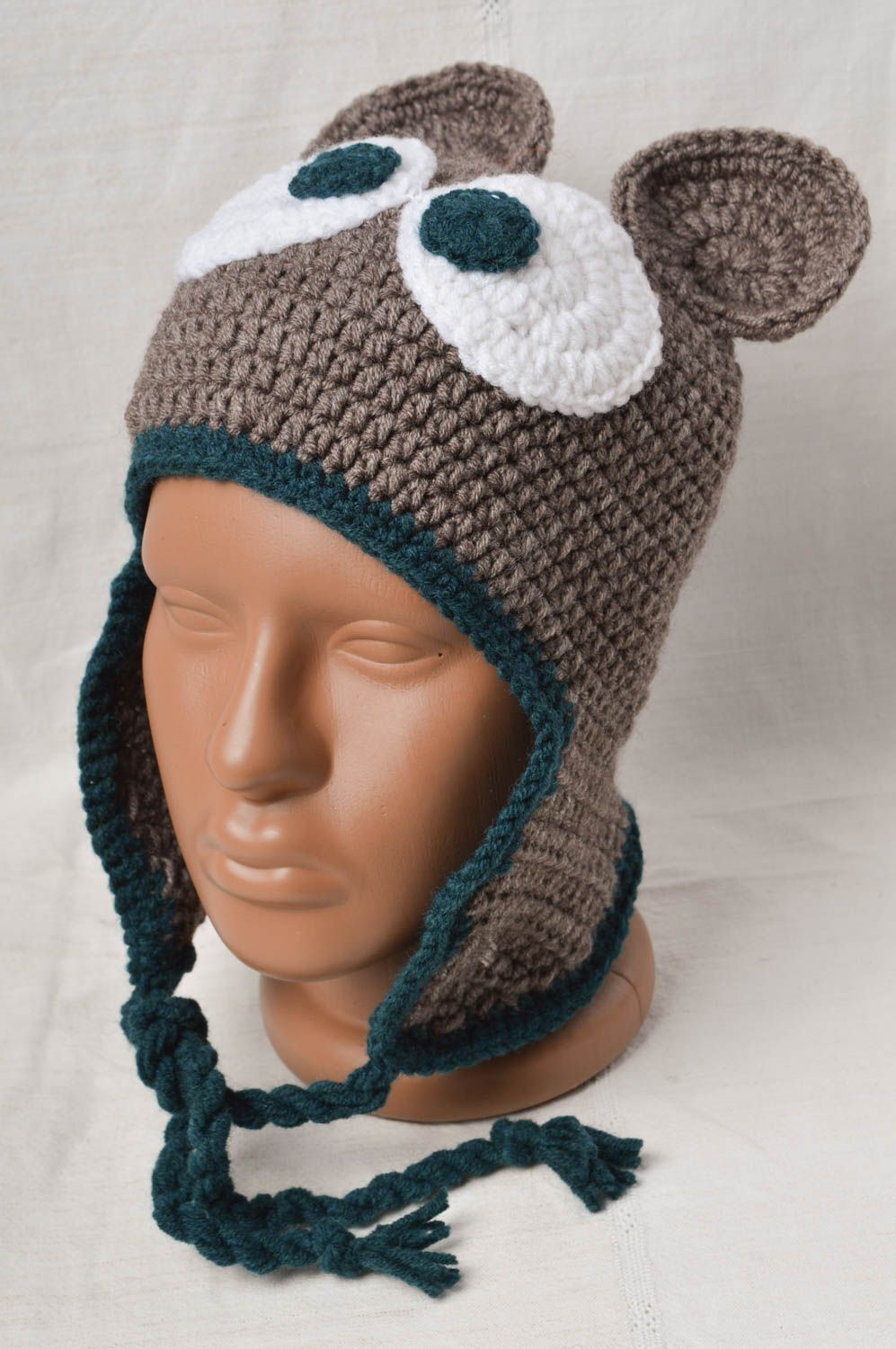 Bonnet tricot Chapeau fait main Vêtement enfant cadeau pour enfant Ourson photo 2