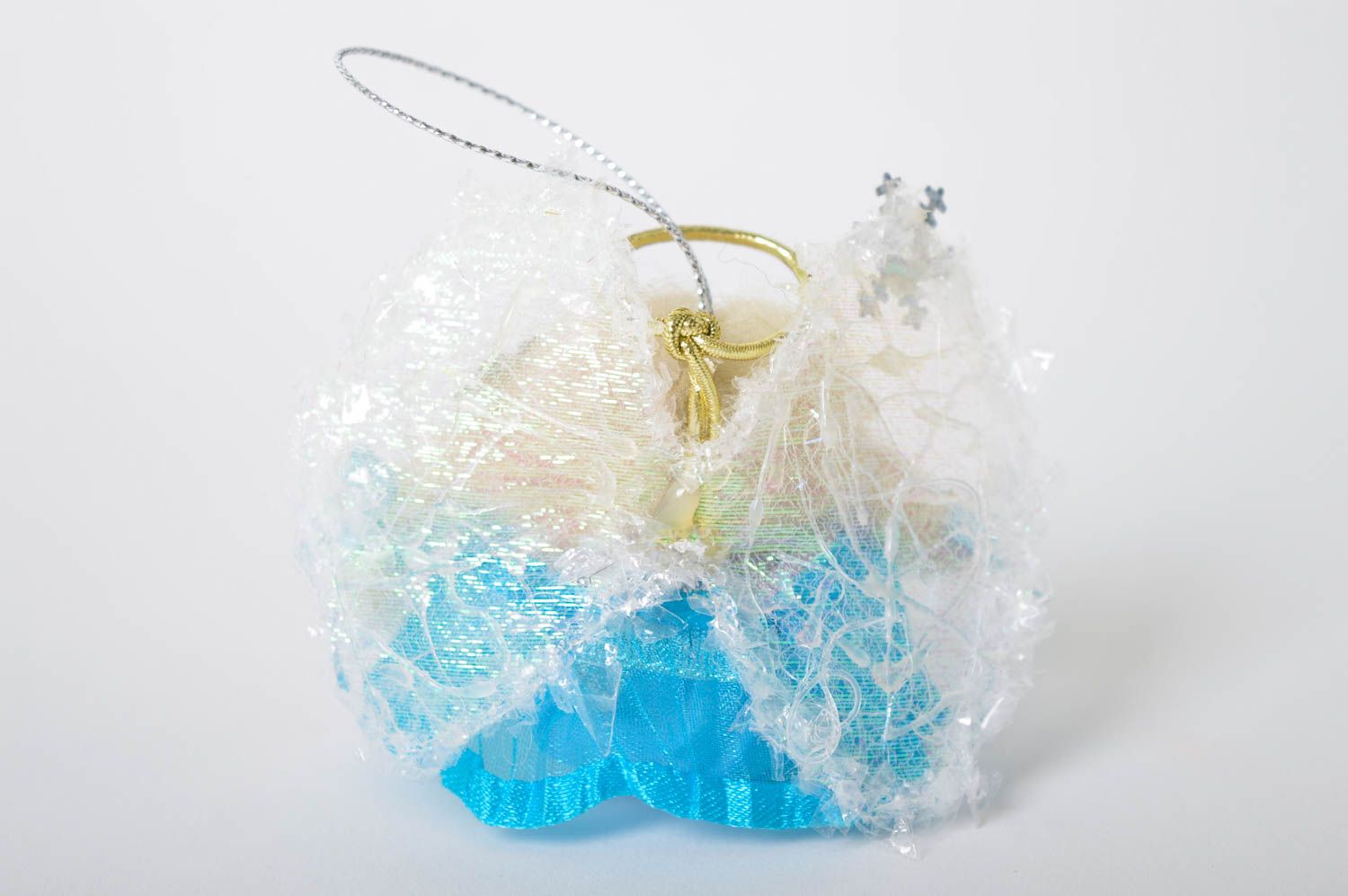 Елочная игрушка ручной работы детская игрушка ангел мягкая игрушка голубая фото 3