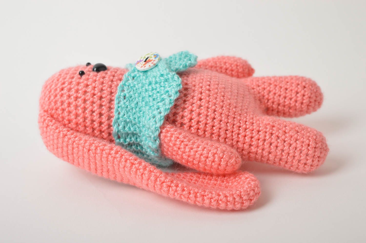 Peluche lapin Jouet tricoté fait main rose original Cadeau pour enfant photo 4