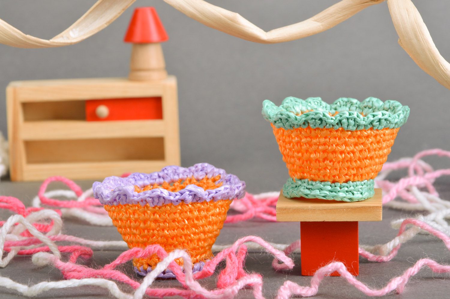 Supports pour oeuf de Pâques tricotés au crochet à la main 2 pièces orange photo 1