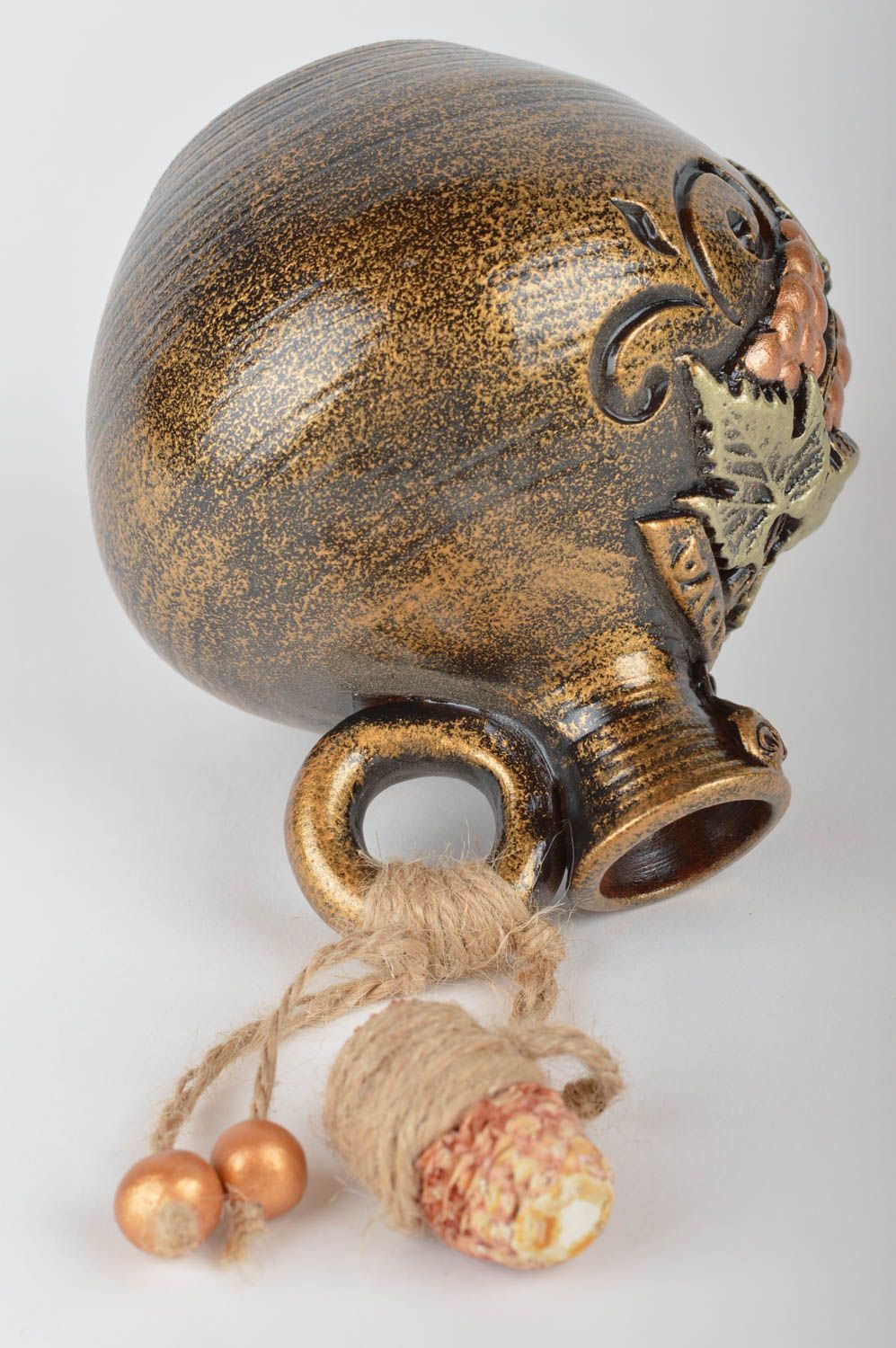 Handgemachter goldfarbener schöner Ton Krug mit Bemalung Keramik Karaffe foto 5