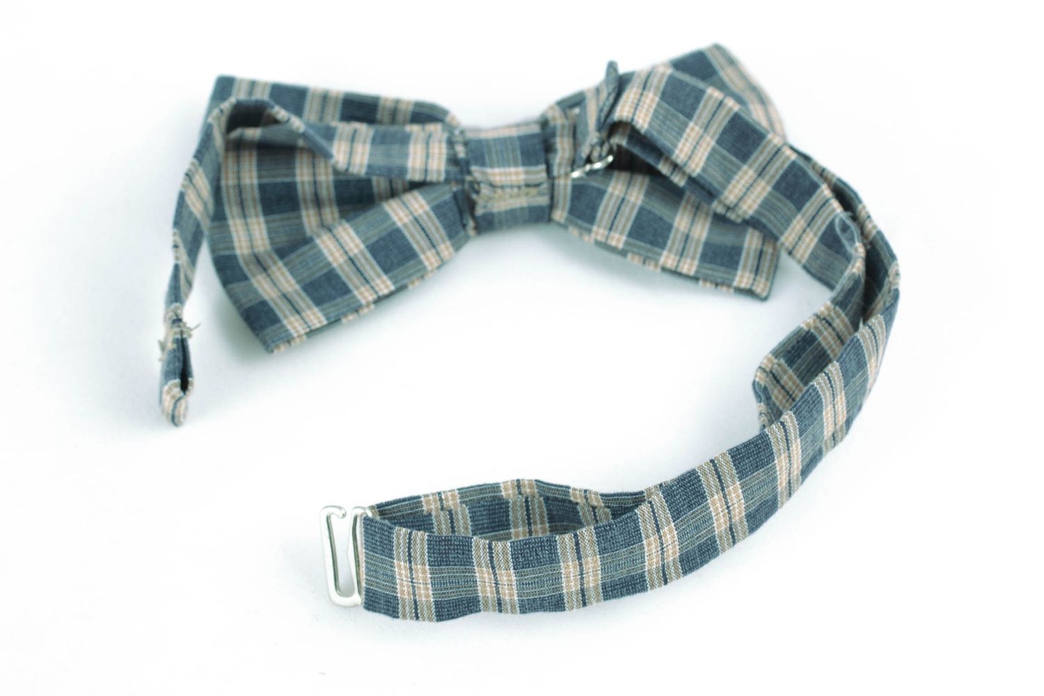 Handmade bow tie with blue checkered print photo 5
