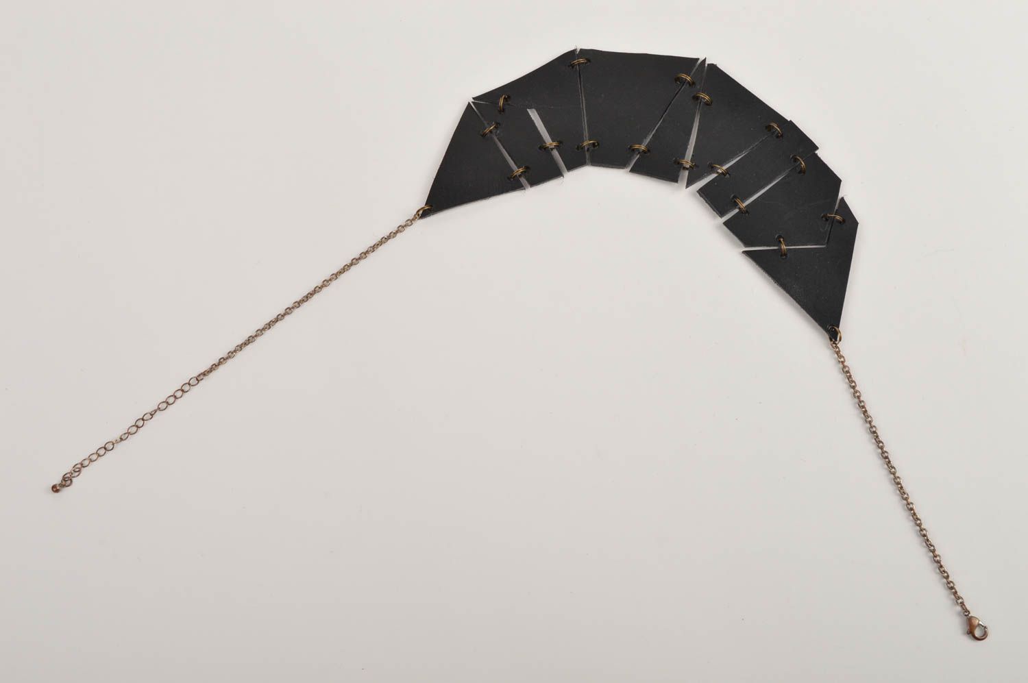 Collier en cuir noir Bijou fait main massif chaîne design Cadeau femme photo 4