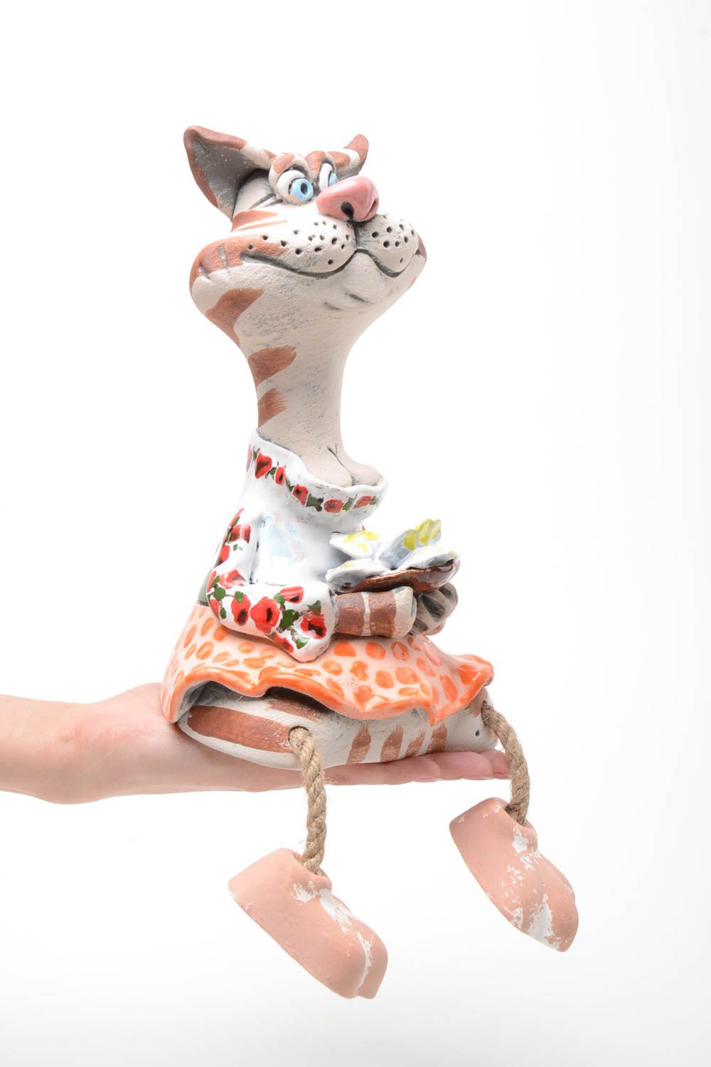 Ton Spardose Katze klein bemalt schön von Handarbeit für Haus Dekor künstlerisch foto 5