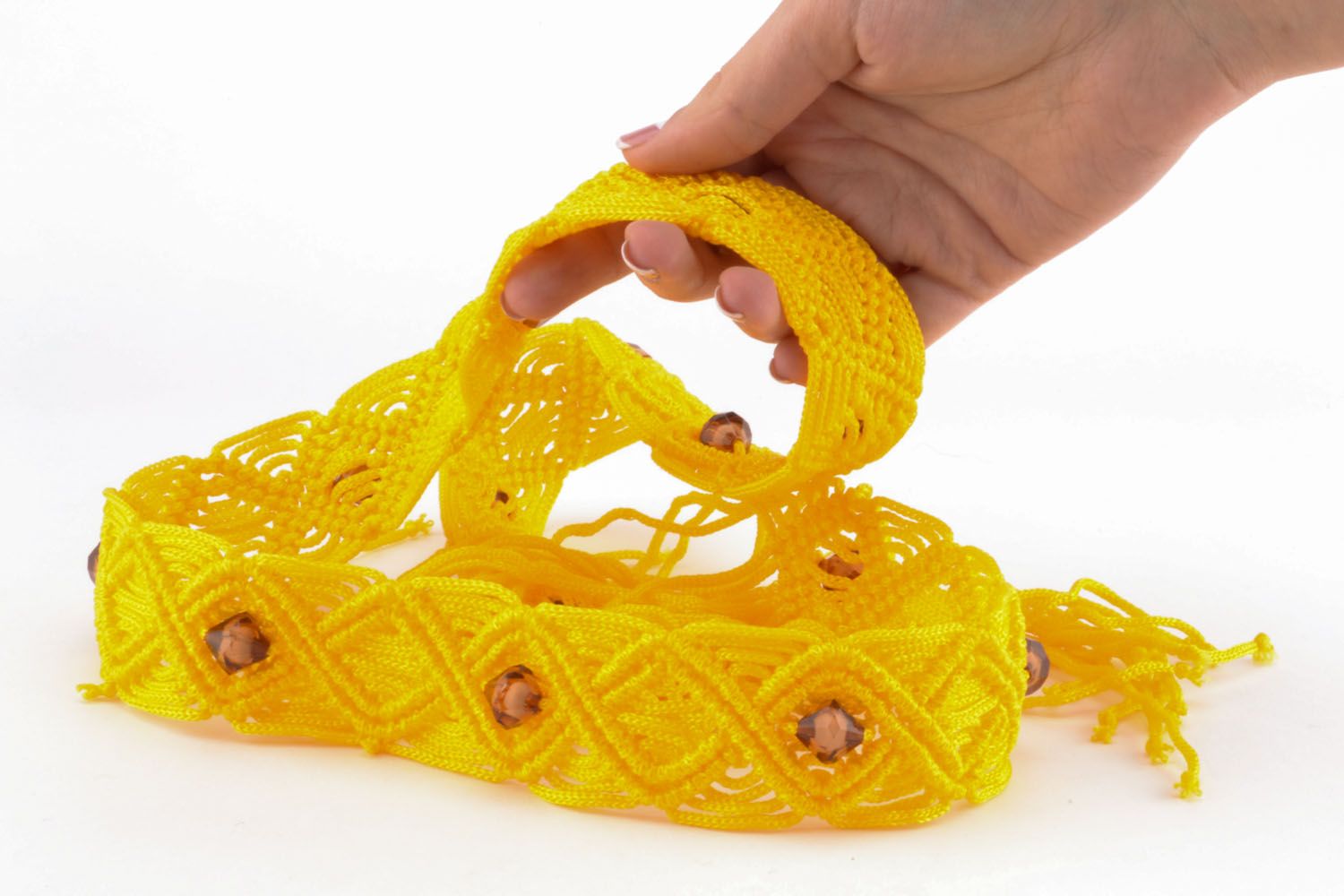 Cintura da donna intrecciata fatta a mano cinghia di fili gialla accessori donna foto 5