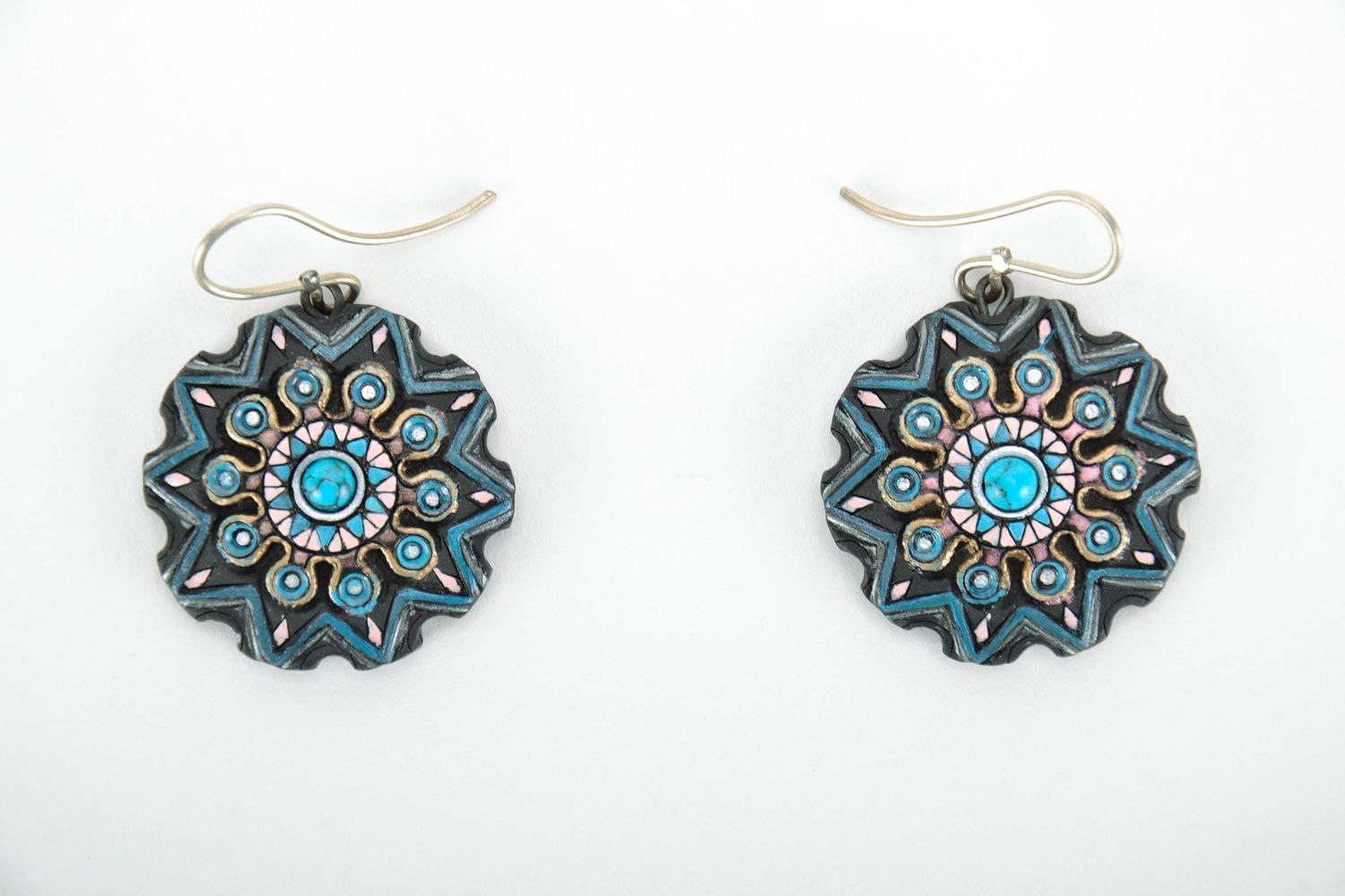 Blue earrings made of black smoke ceramics photo 3