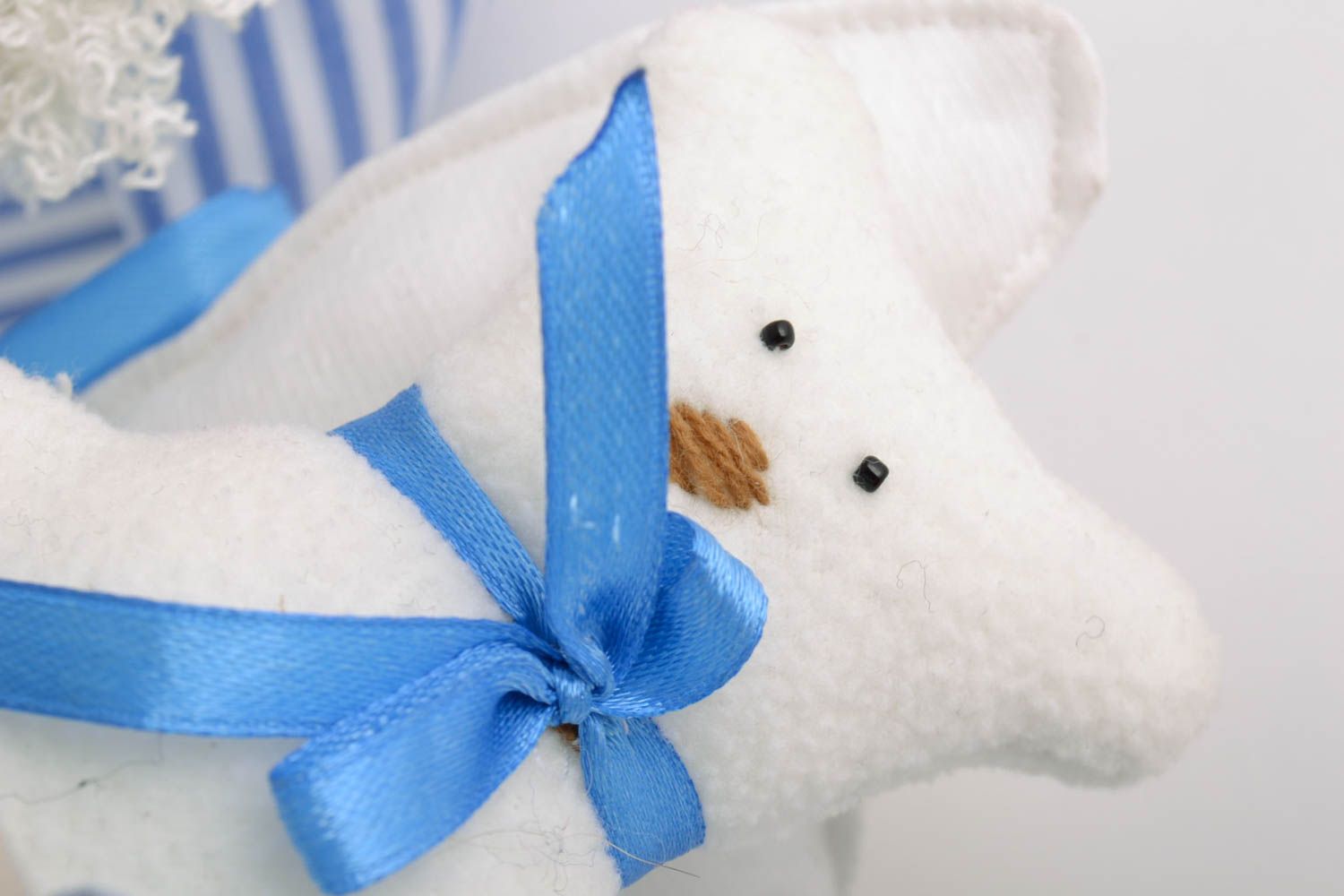 Handmade linen fabric soft toy angel in blue pajama with pillow and toy bear  photo 3