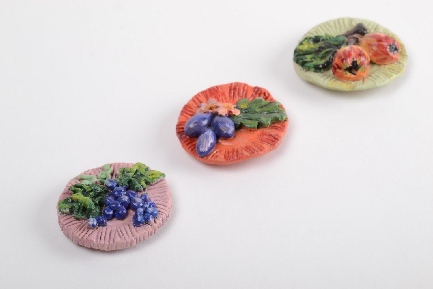 Set aimants frigo céramiques ronds décoratifs faits main 3 pièces cadeau photo 2