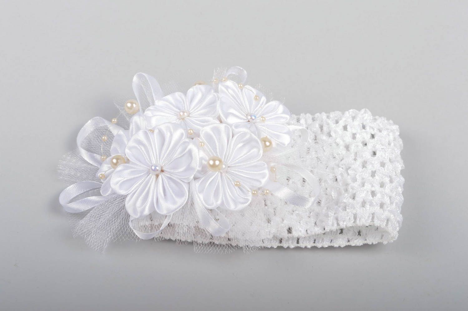 Handmade Haarband mit Blumen Haarband weiß breites Stirnband für Kinder foto 2
