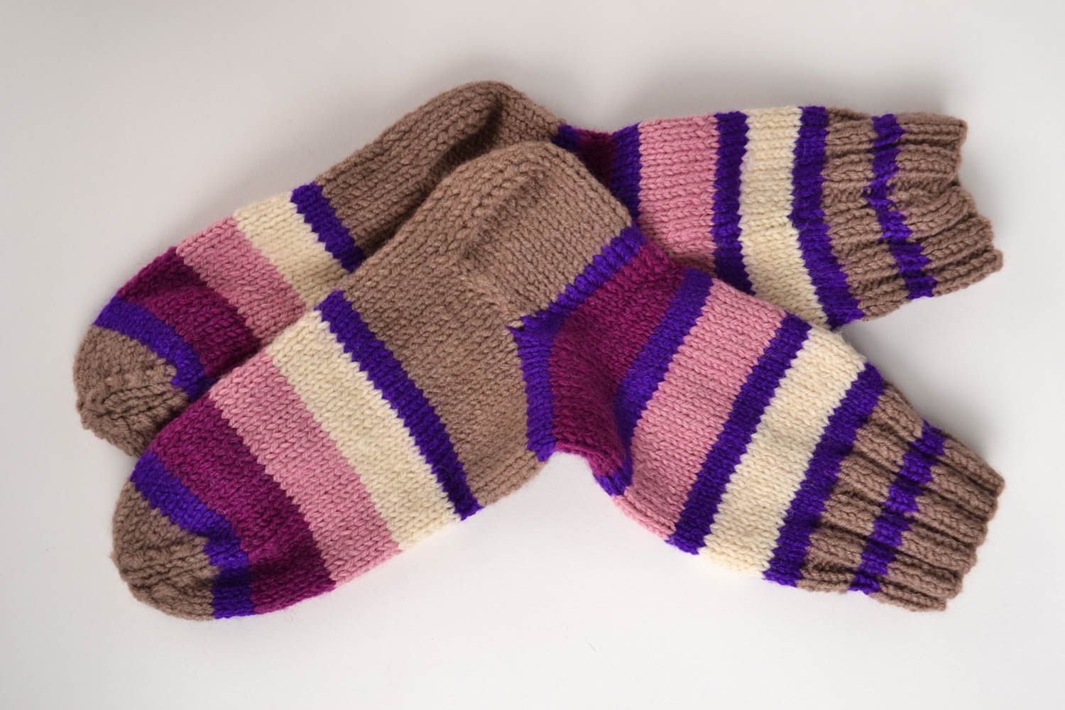 Носки ручной работы шерстяные носки ручной вязки женские носки полосатые теплые фото 2