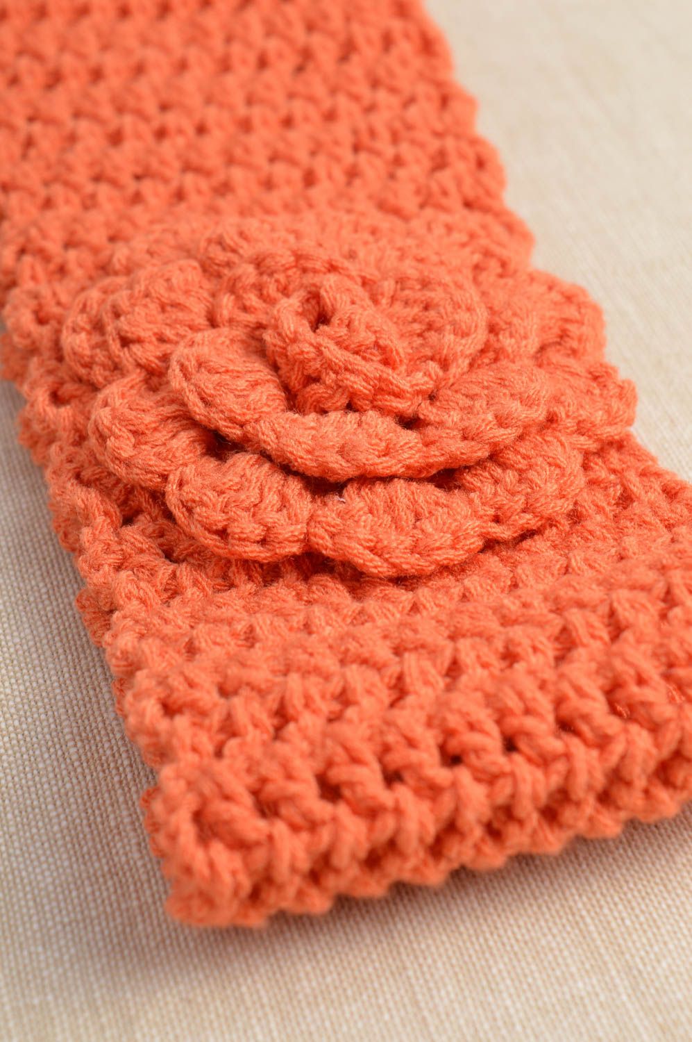 Оранжевая стильная повязка на голову для девочки ручной работы с цветком фото 1