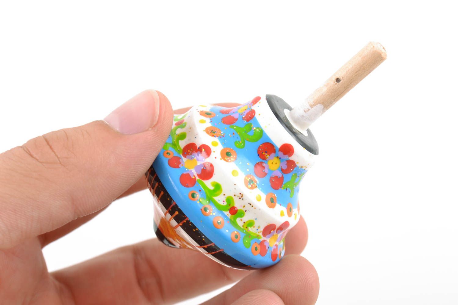 Small handmade educational wooden toy painted spinning top for children photo 2