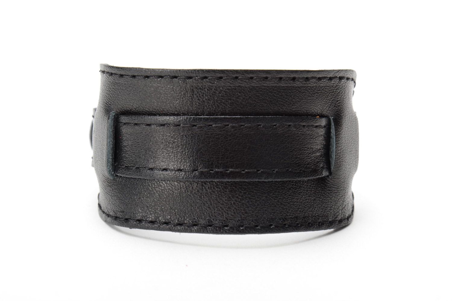 Bracelet large en cuir naturel noir fait main unisexe design original fantaisie photo 6