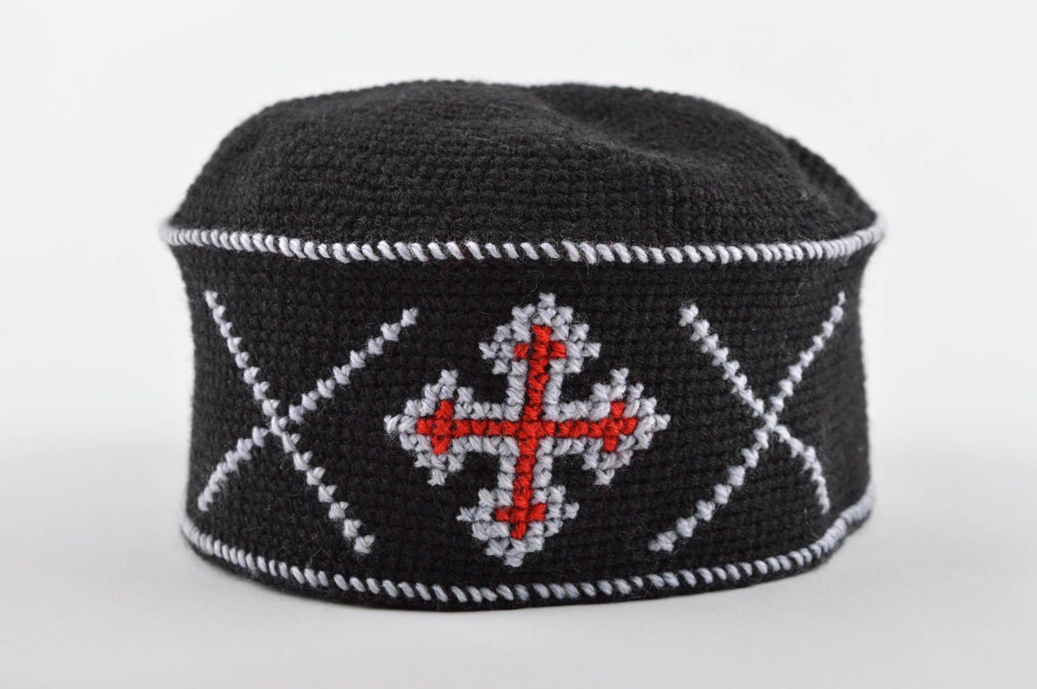 Handmade unusual embroidered cap stylish winter hat crocheted headwear photo 3