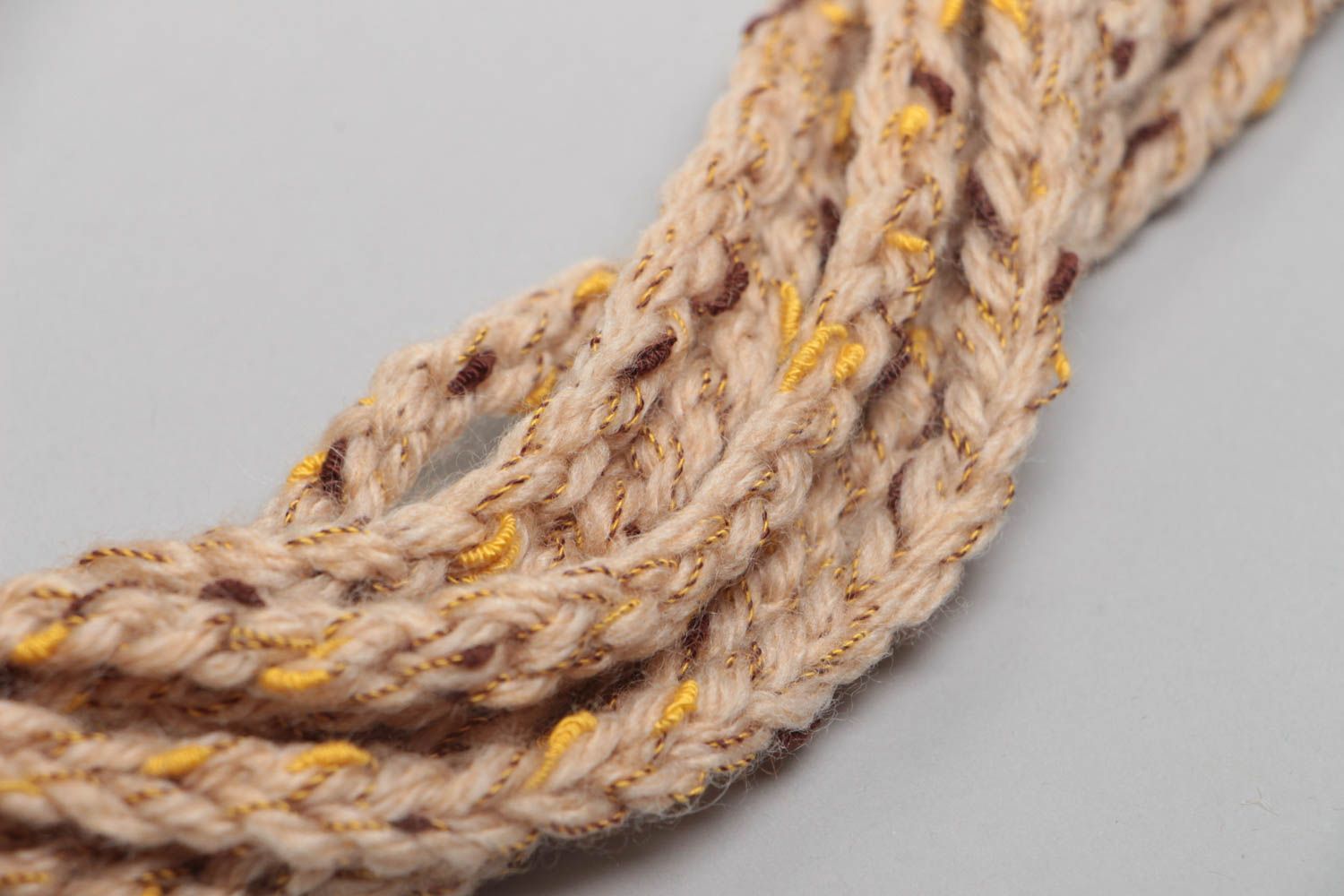 Unusual stylish beautiful handmade crochet scarf with button narrow beige photo 4