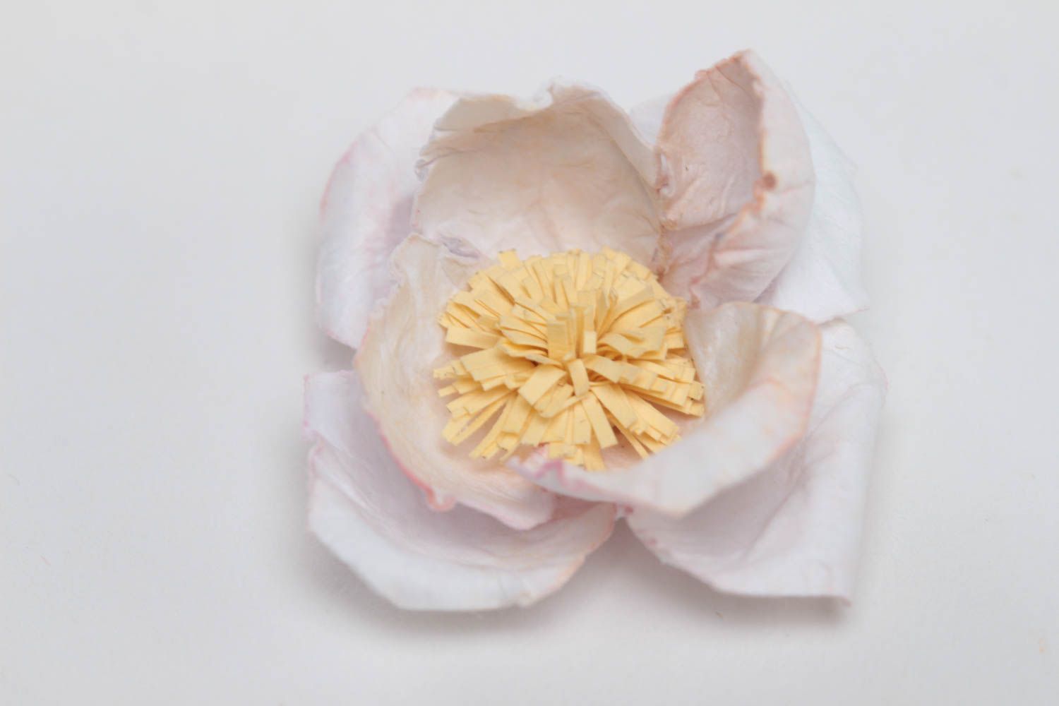 Handmade white artificial paper flower for decoration of scrapbooking cards photo 2