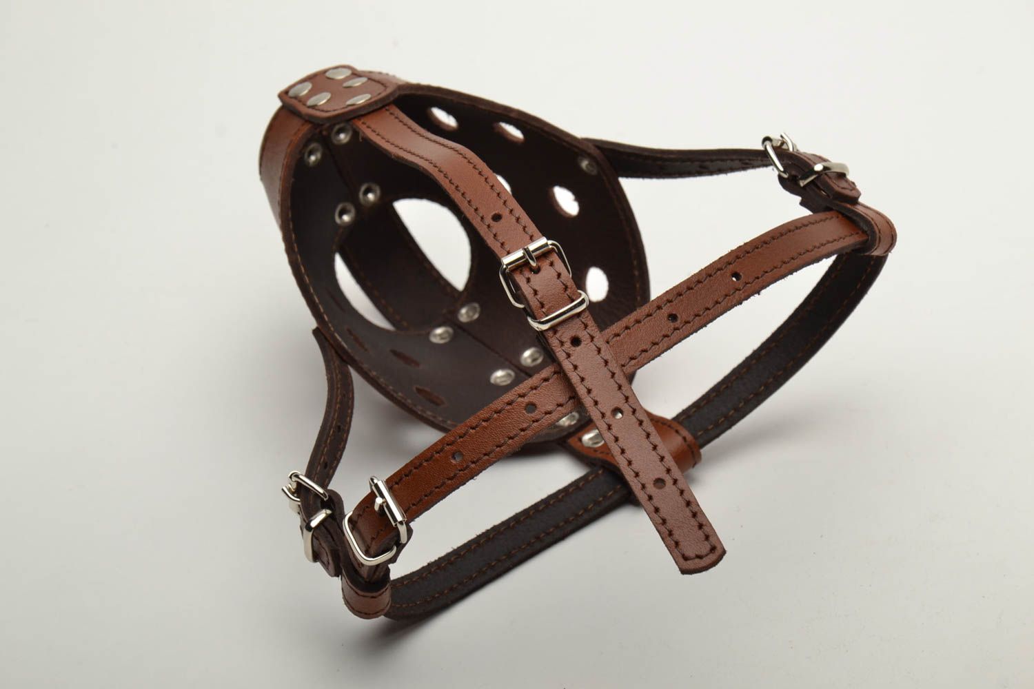 Brown leather muzzle for boxer dog photo 3