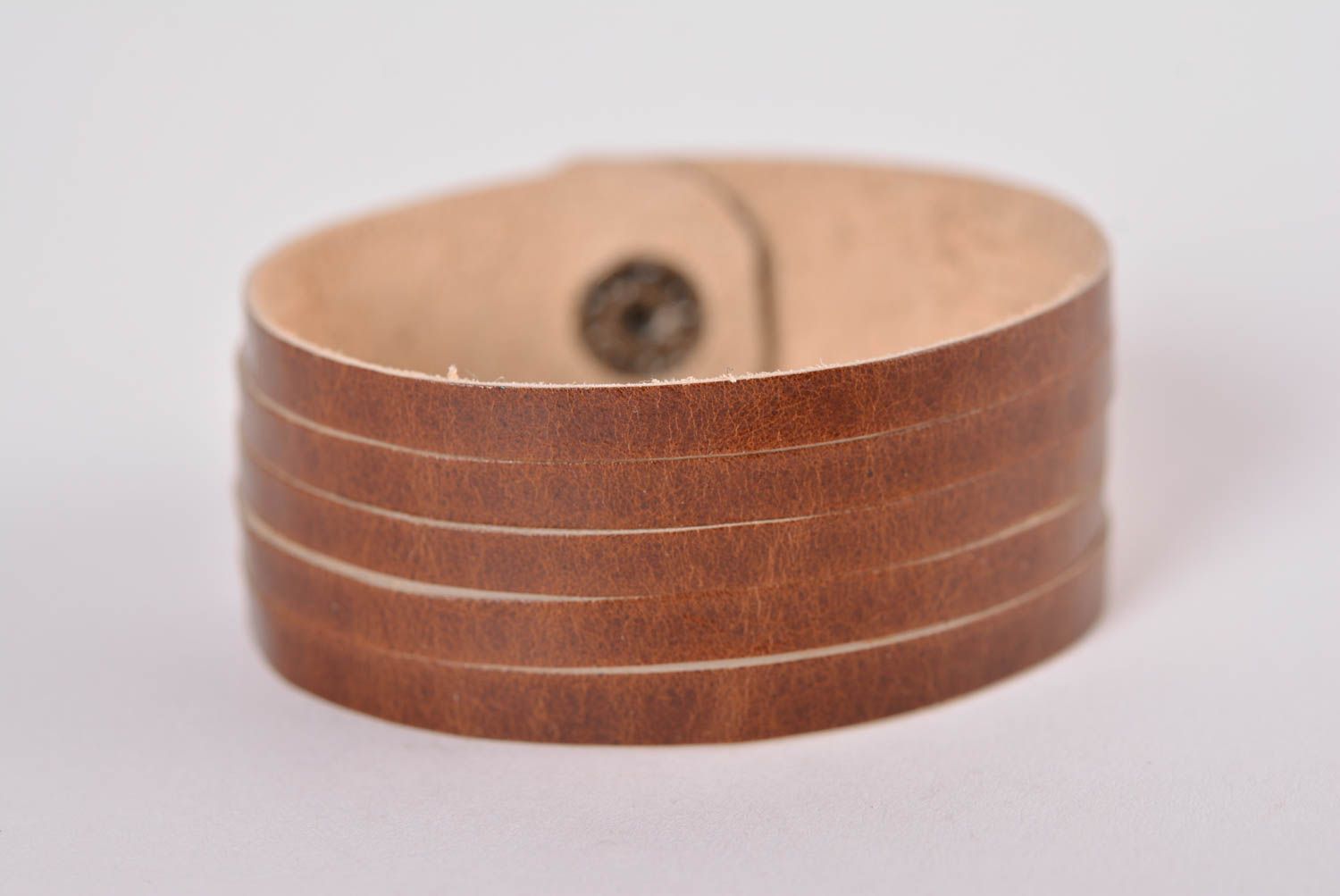 Handmade unusual present designer leather bracelet brown stylish jewelry photo 1