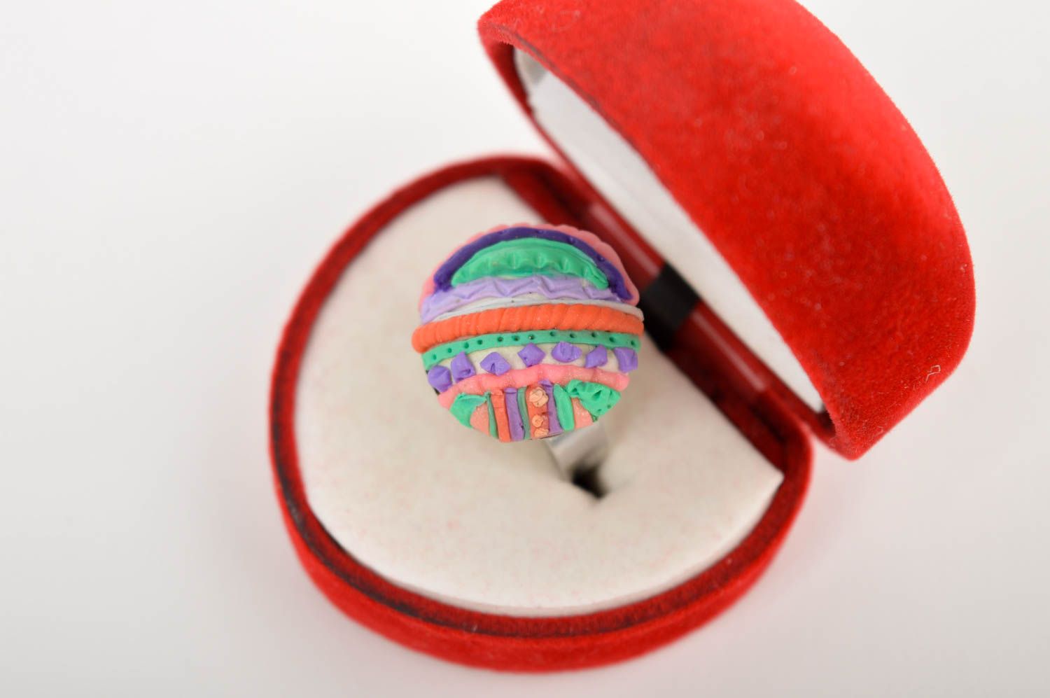 Unusual jewelry handmade ring for women polymer clay volume ring for girls photo 2
