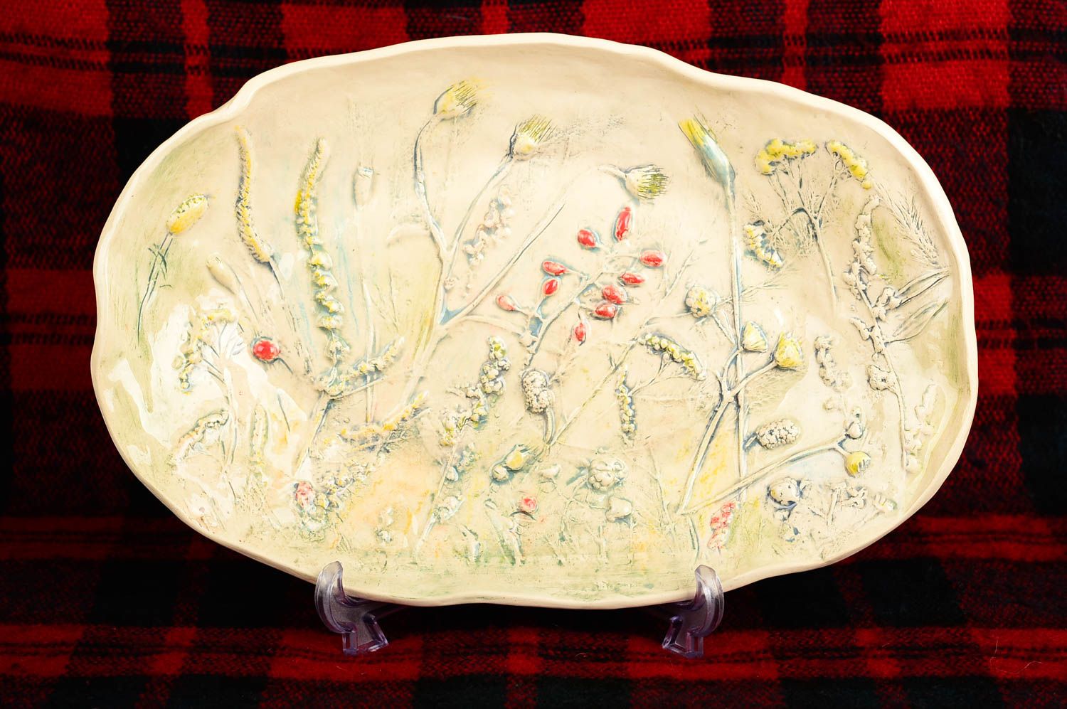 Керамическая тарелка хэнд мэйд глиняная посуда расписная тарелка большая фото 1
